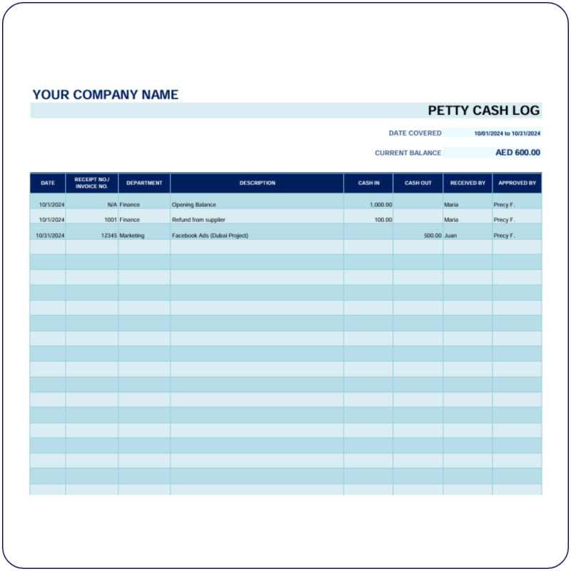 Petty Cash Log